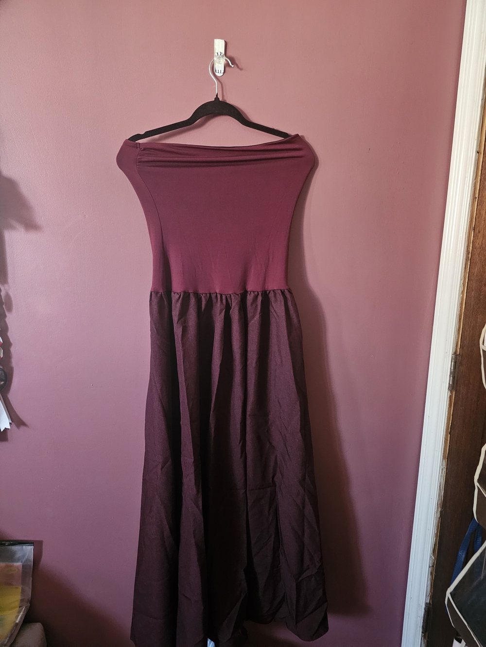 Women's Burgundy Two-Tone Maxi Skirt Tube Top